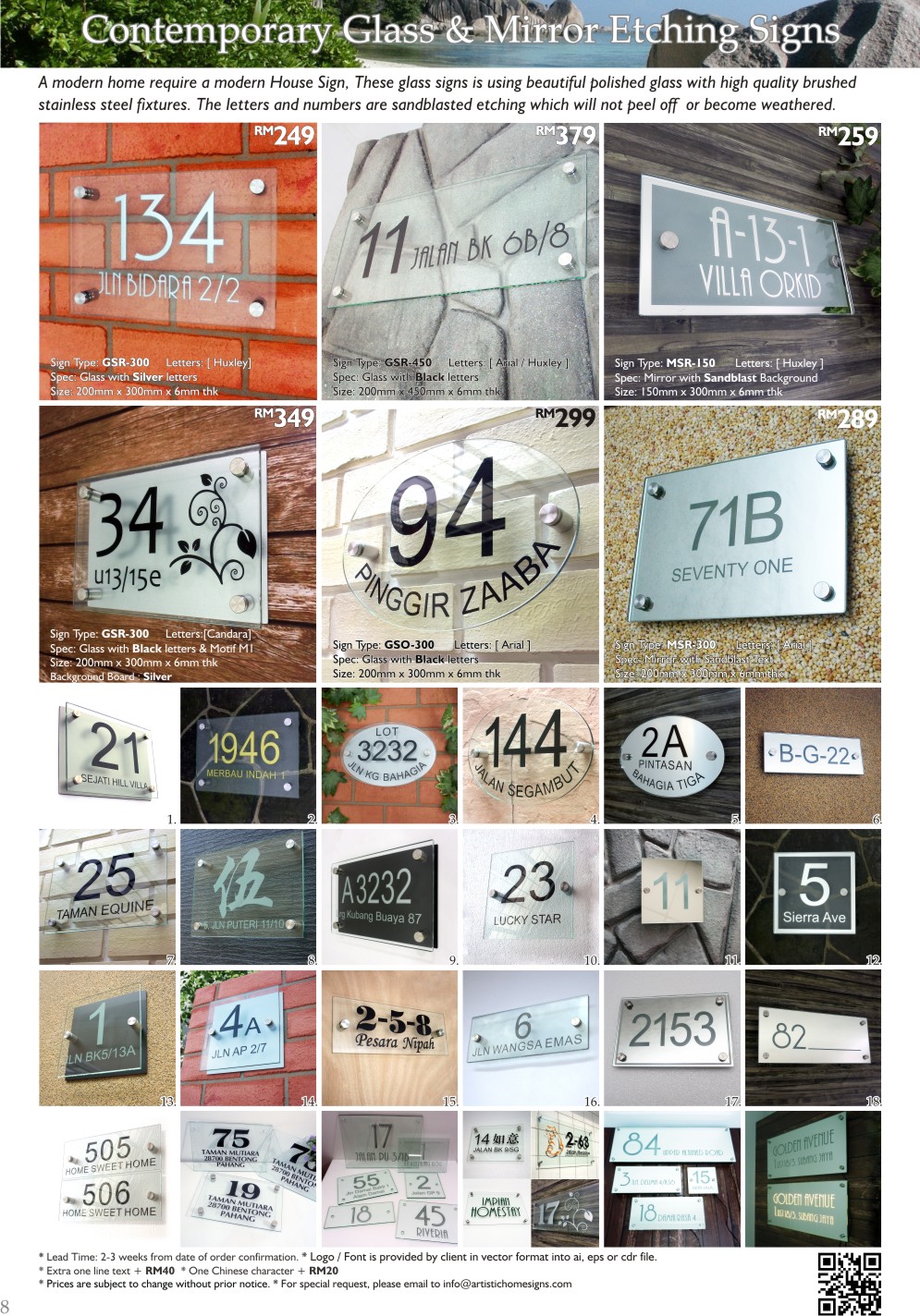 Contemporary Glass & Mirror Etching House Address Signs Made In Malaysia